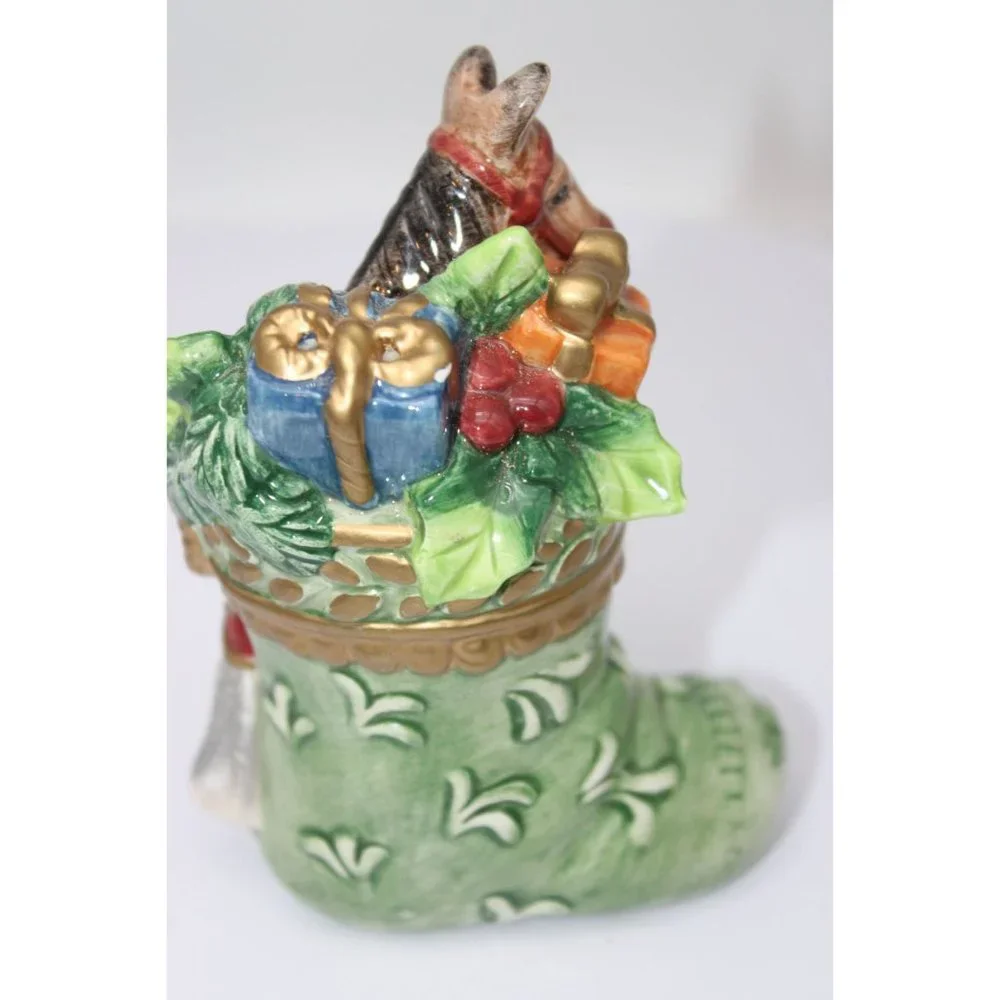 Salt & Pepper Shakers - Fitz & Floyd Gregorian Horse in Stocking & Dove on Gift
